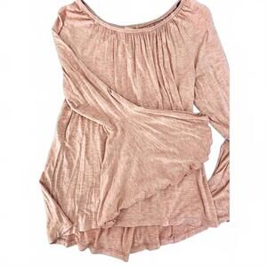 Gibson Latimer Pink Boho Whimsy Long Bell Sleeve Ruffle Top- Size Small